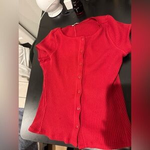 Free People Scarlet Ribbed Short Sleeve Top